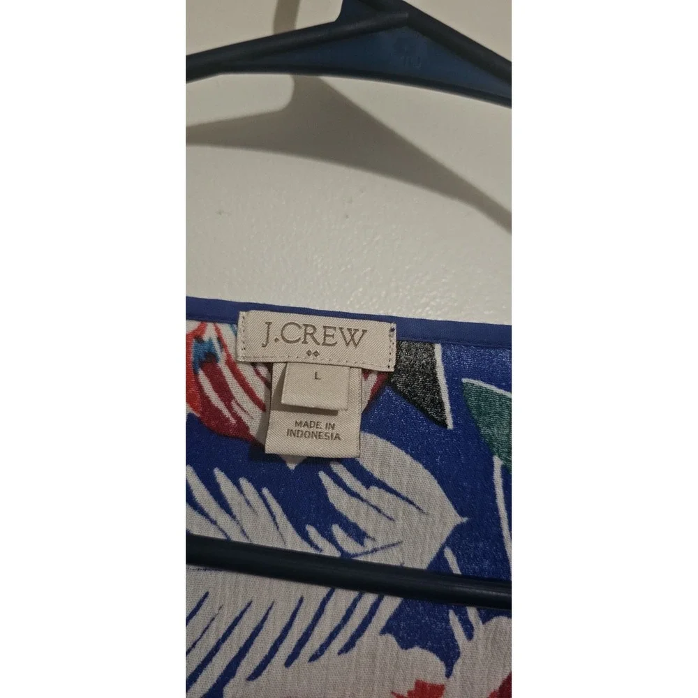 J. CREW Womens 3/4 Sleeve Tunic Top Large  Navy‎ Blue Floral Coastal Boho Long